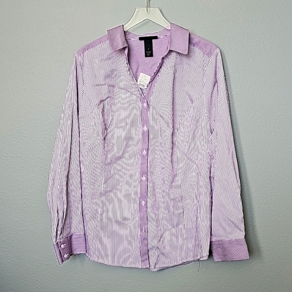 Lane Bryant Office purple striped long sleeve button down NWT size 26 - Picture 1 of 7